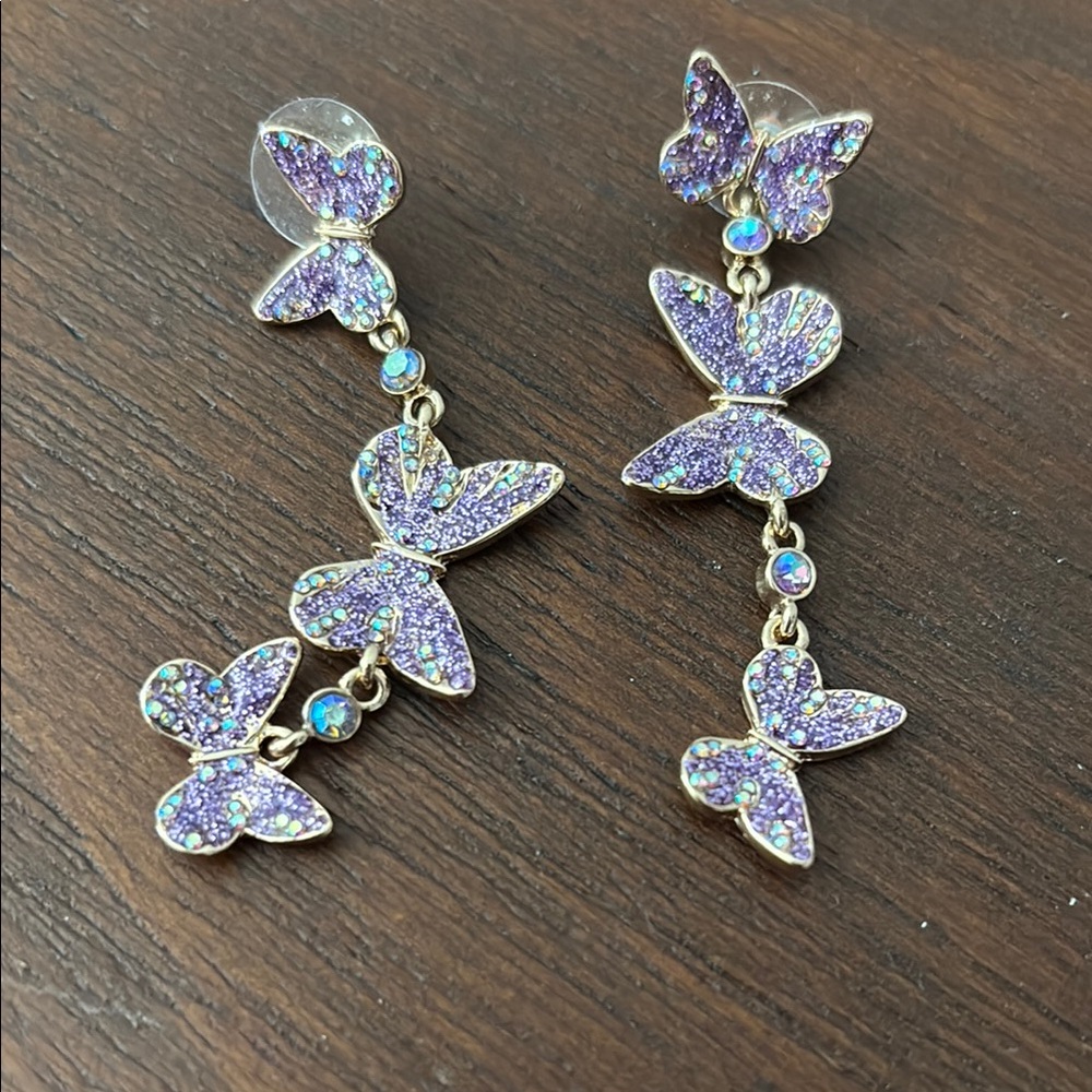 Betsey Johnson Purple Butterfly Earrings